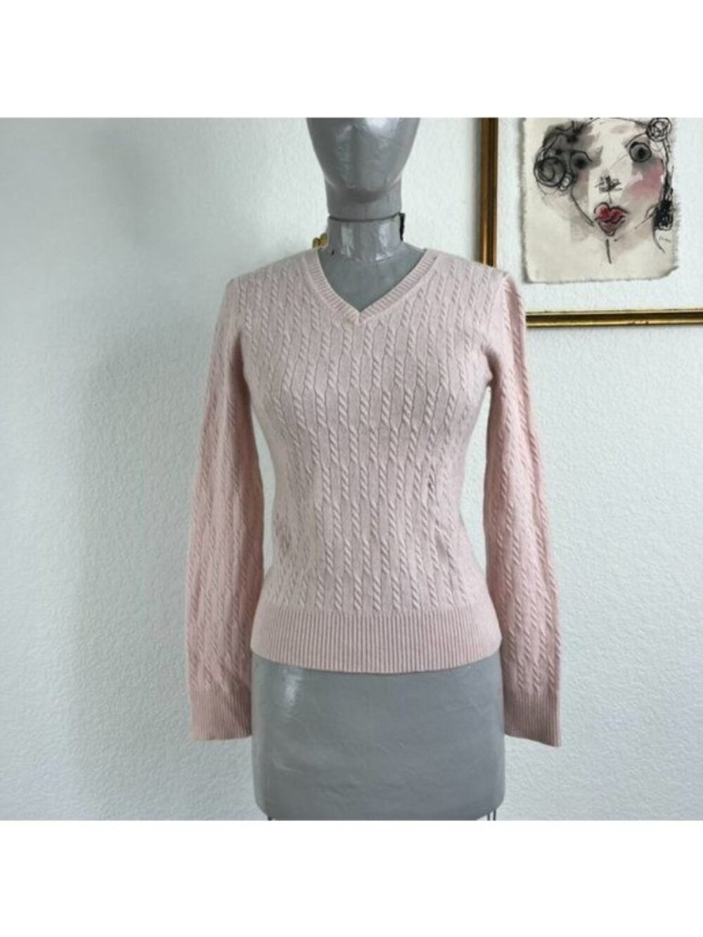 Calypso Pink Cable Knit 100% Cashmere V Neck